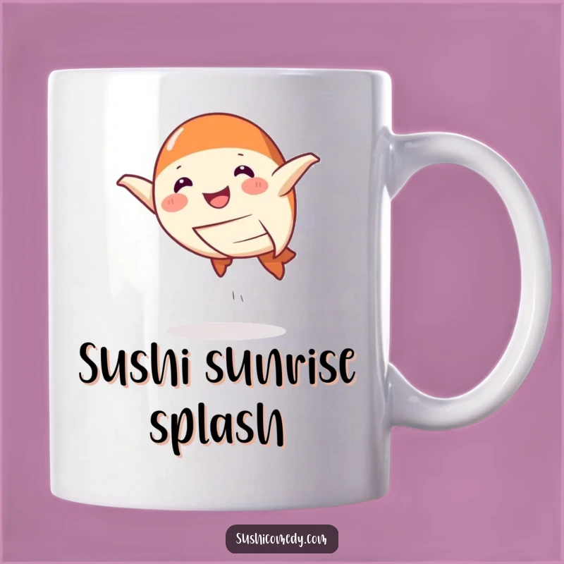 Funny Salmon Nigiri Mug: Playful Leap Design, Perfect Humorous Sushi Gift!