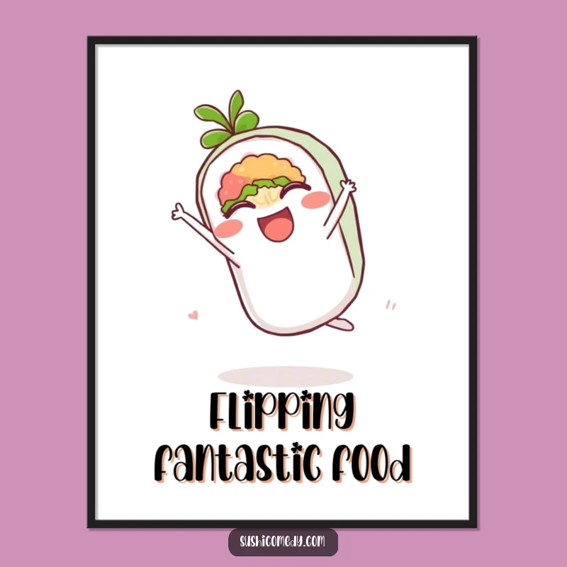 Funny Maki Roll Cartwheel Digital Print - Instant Cute Sushi Decor Gift
