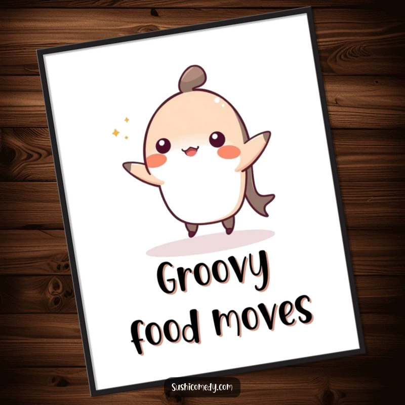 Funny digital art of a cheerful nigiri captured mid-dance, perfect for instant cute decor.