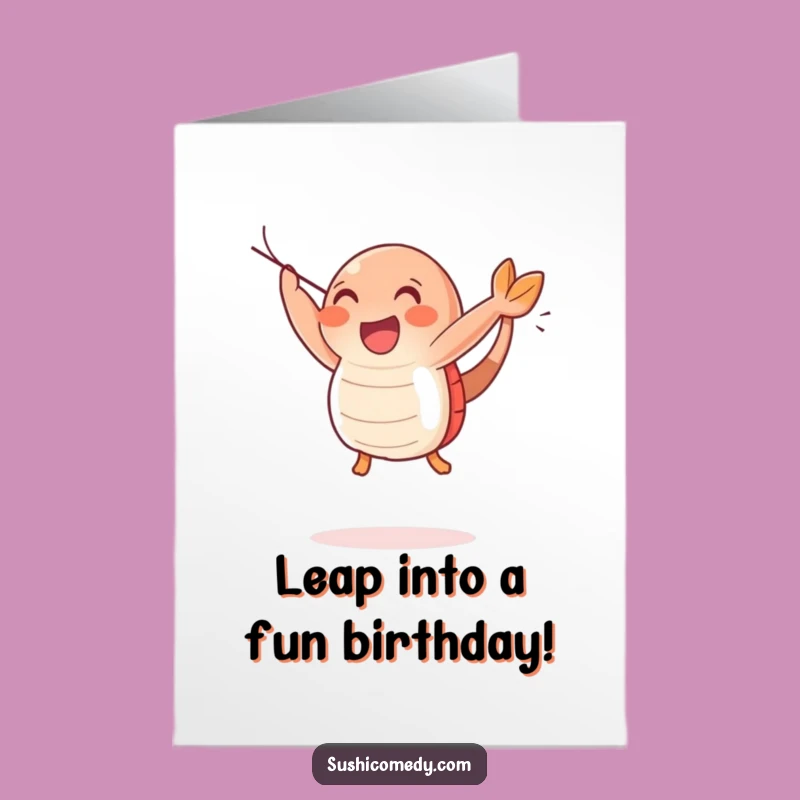 Free Printable Birthday Card: Joyful Shrimp Leap Downloadable Gift for a Fun Celebration